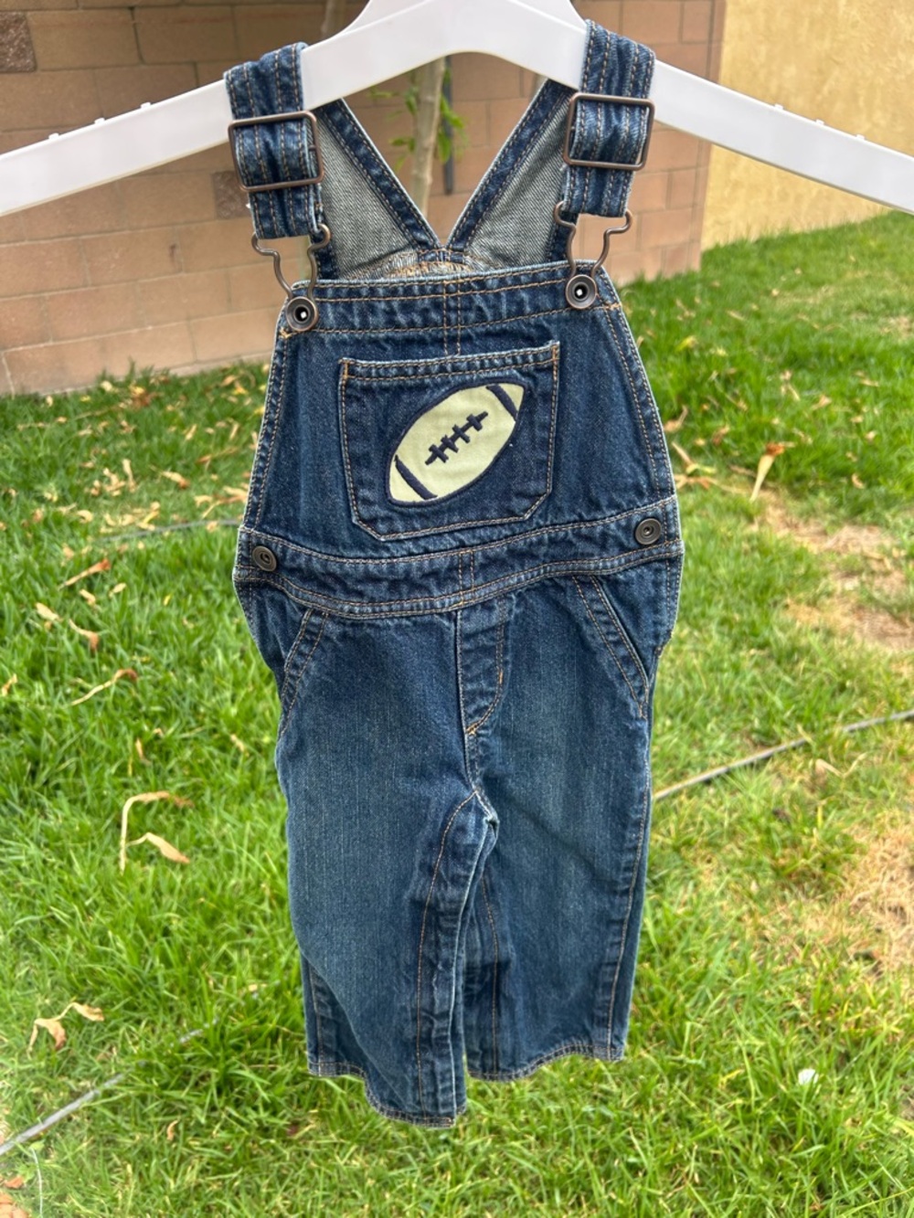 Place Blue Denim Overalls with Football Patch